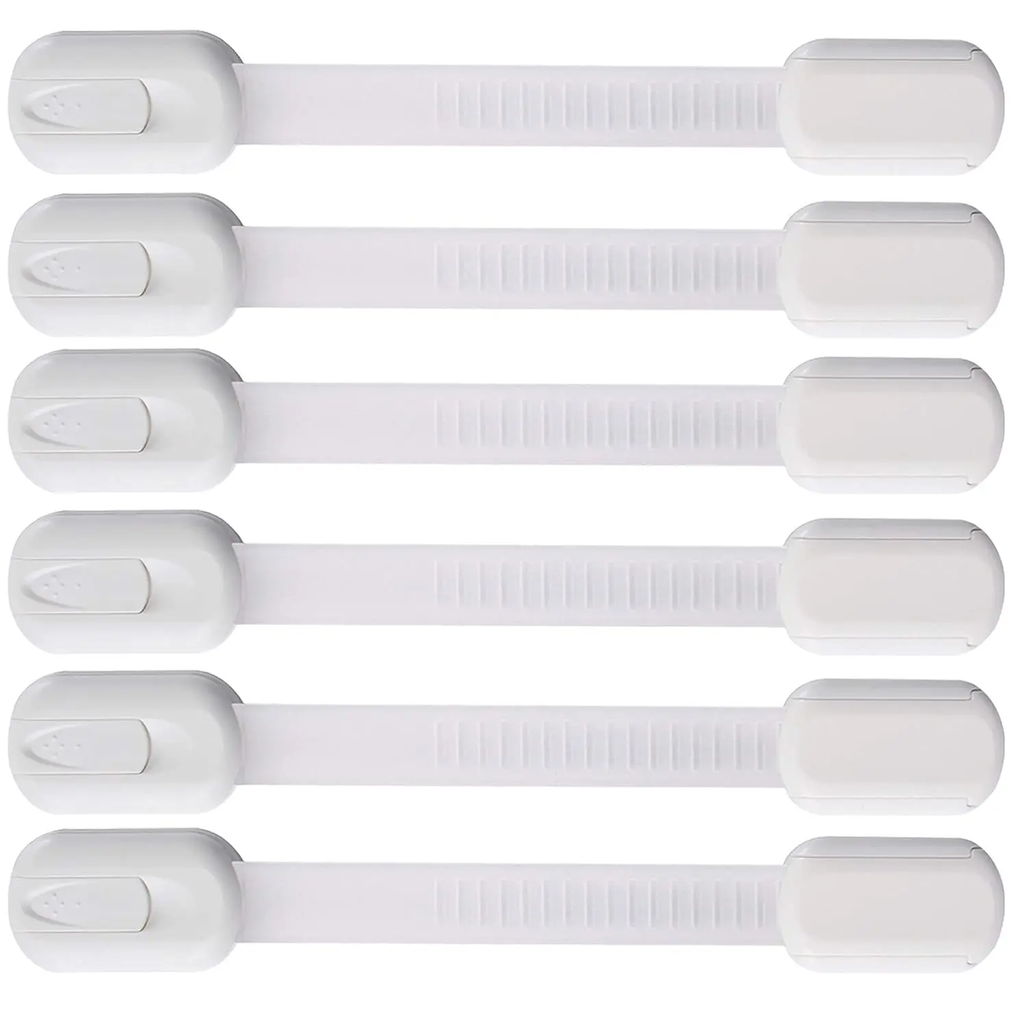 Baby Proofing Adhesive Strap Locks with Adhesive Base, 6-Pack No-Drill Child Safety Latches for Cabinets, Drawers