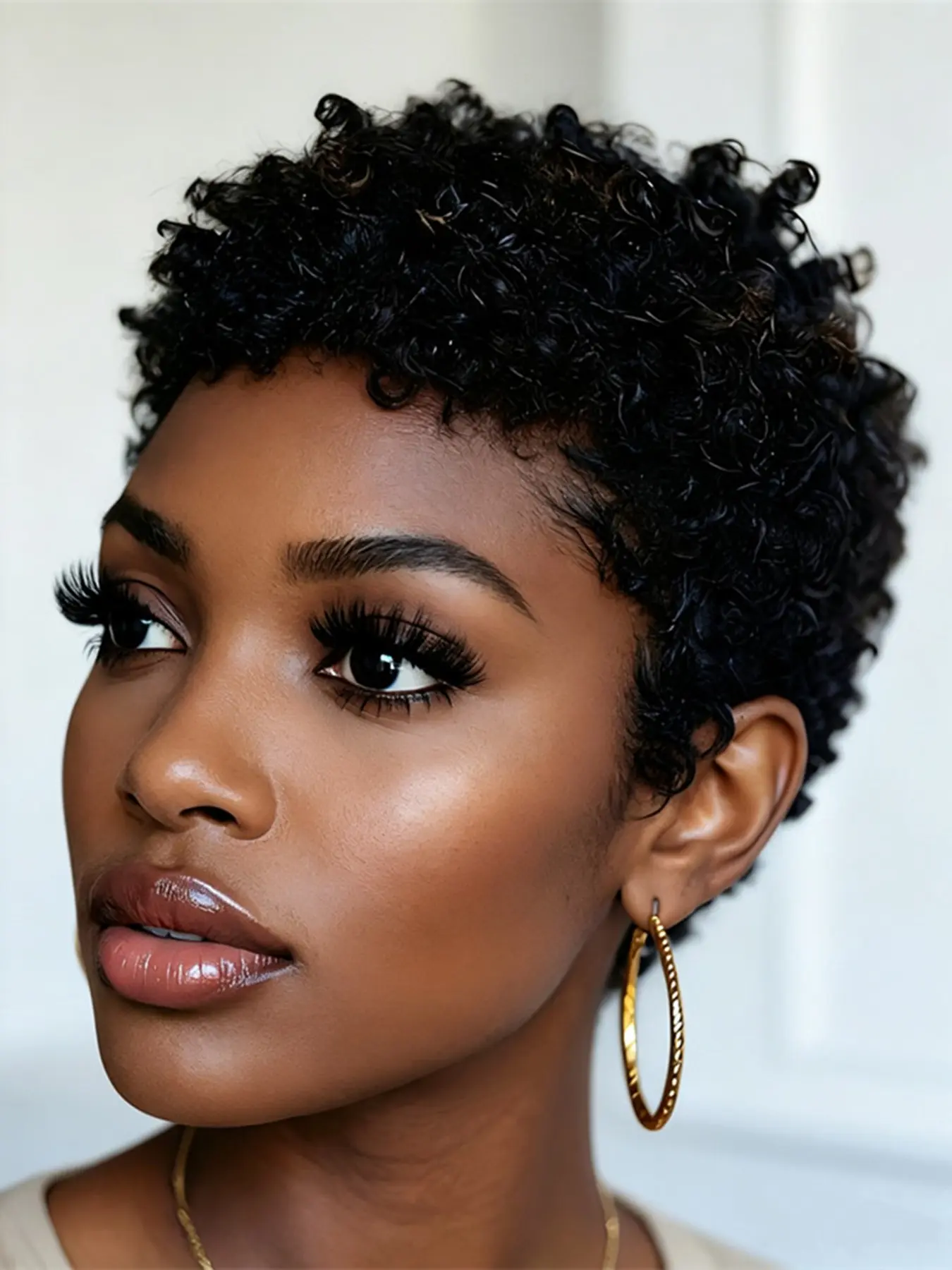 Pixie Cut Human Hair Wig, Short Kinky Curly Wig, Machine Made, Casual Style, for Women, Daily Party Cosplay Gift Use