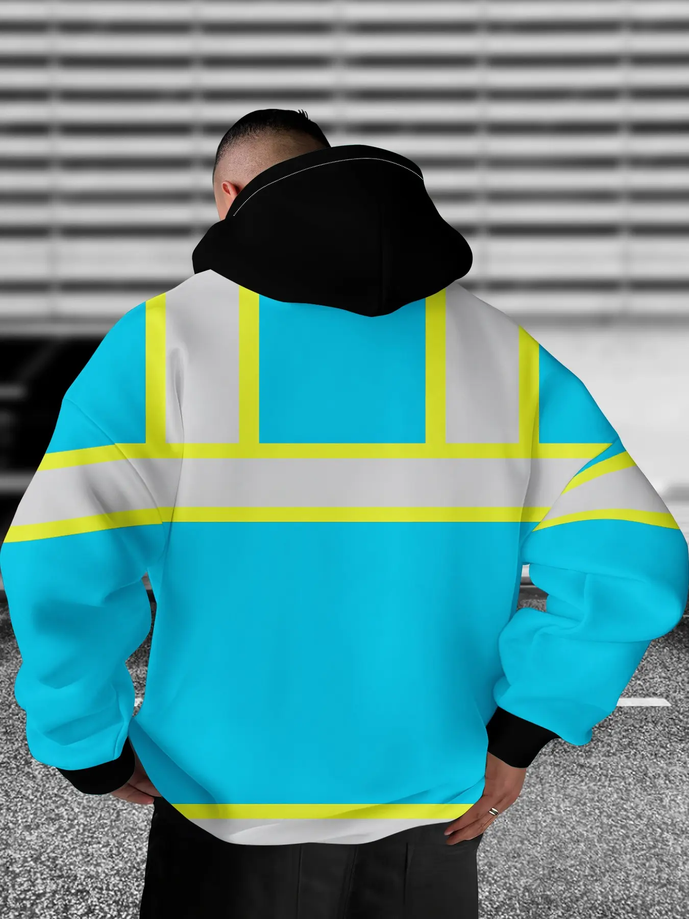 Men's Hooded Drop Shoulder Sweatshirt, High Visibility Workwear Style, Loose Fit Trendy Hoodie, Casual Fall & Winter Top