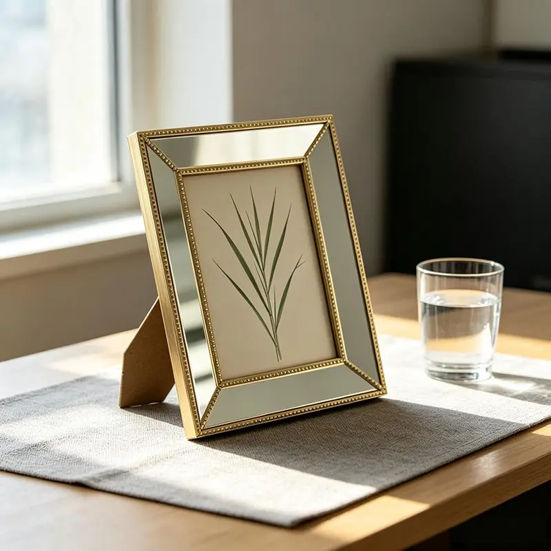 Gold Color Mirror 4x6/5x7 Inch Picture Frames, Beaded Edge Photo Frame, Tabletop & Wall Mount, Home Decor for Bedroom Wedding Gift