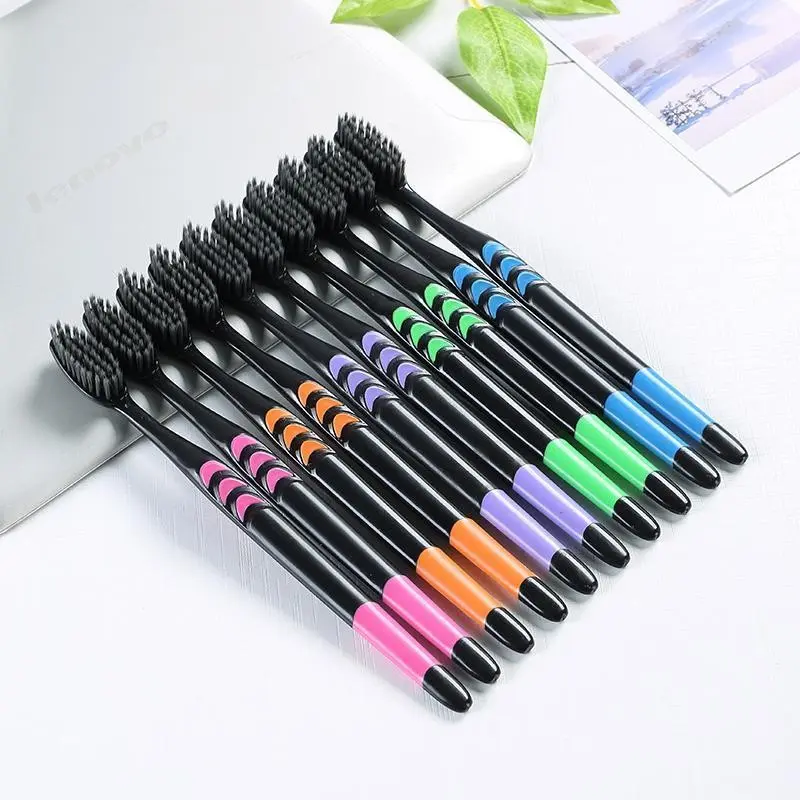 10-Pack Mixed Color Soft Bristle Toothbrushes for Adults, Unisex Charcoal Toothbrush for Deep Teeth Cleaning, Ideal for Men and Women