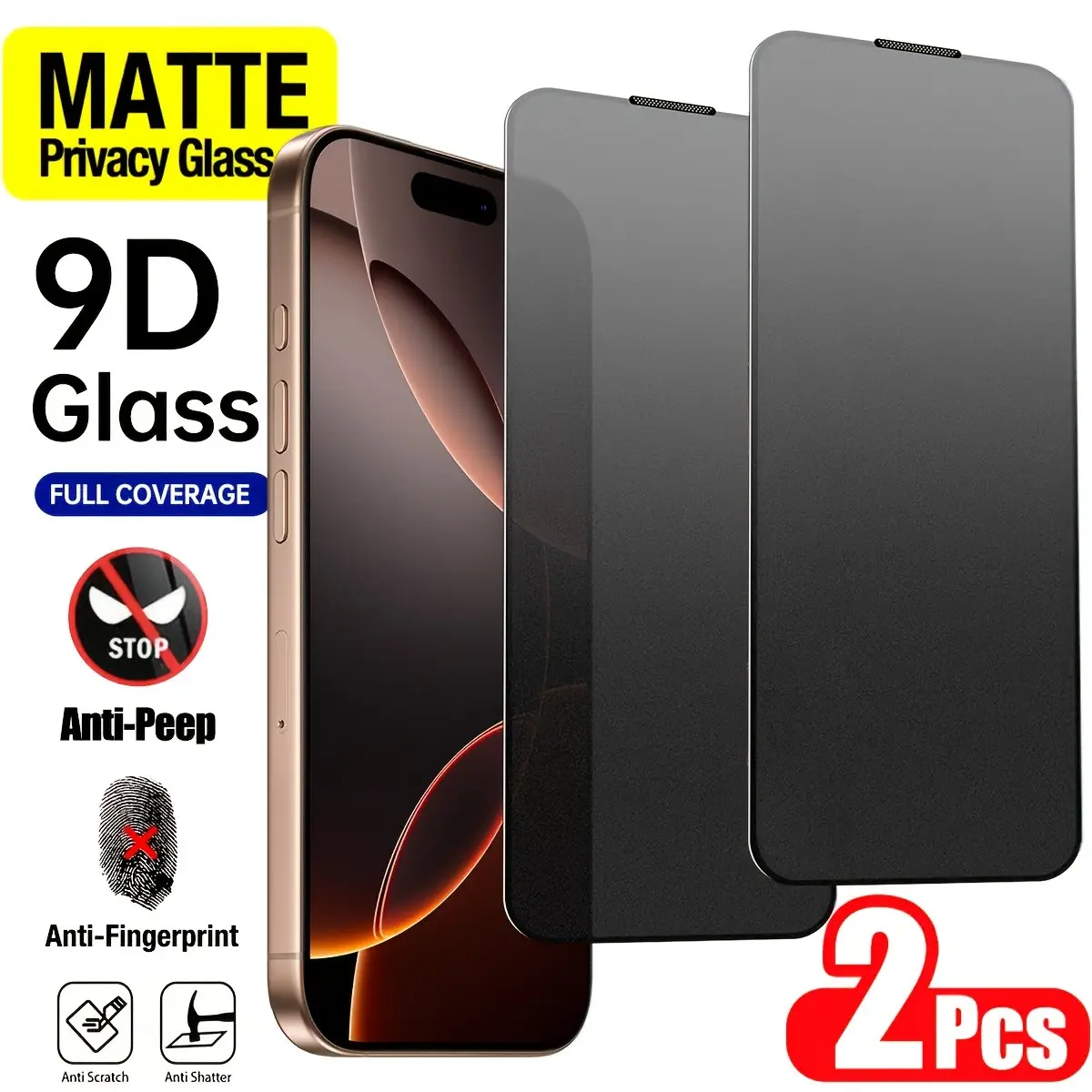 2-Pack Matte 9D Full Screen Tempered Glass Screen Guard for iPhone 17/16/15/14 Plus/14/13/12/11 Pro Max - Anti-Glare, Fingerprint-Repellent, Shockproof, Anti-Theft Protection Cover, Iphone14 Plus