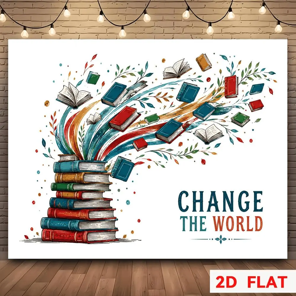 Book Themed Print Polyester Fabric Photography Backdrop, 2D Flat HD Digital Print, Soft Lightweight Foldable Cloth for Reading Events, Glam Photo & Video Shoots, Glam Look