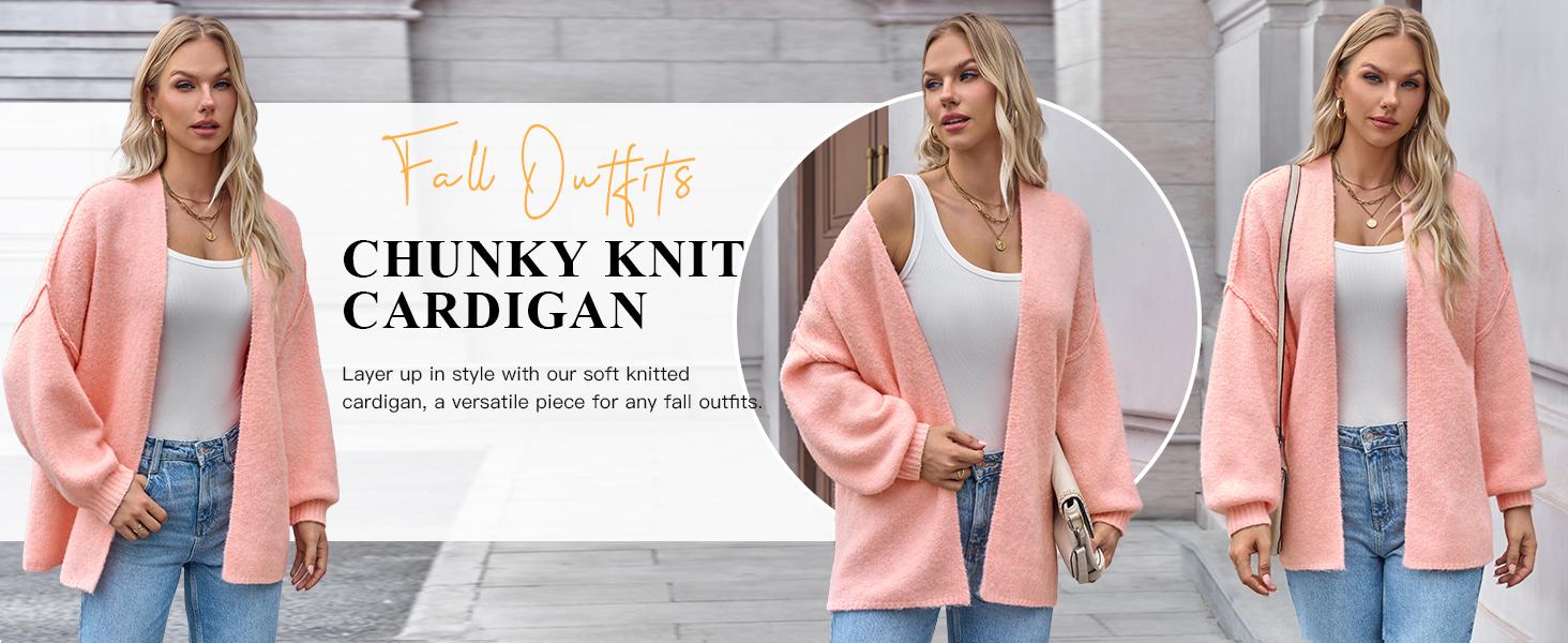 Saodimallsu Womens Oversized Cardigan Sweaters Open Front Chunky Knit Casual Long Lantern Sleeve Fall Sweater Coats chunky  cardigans  for  women SpringStatements