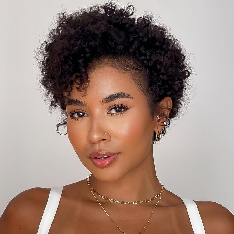 New Wholesale Hot Pixie Curly Human Hair Wig 13*1 Short Bob Wig with Curly Waves in Natural Color, 6 Inch Length, 150% Density. This Pixie Cut Wig Is Designed for Black Women And Features a Lace Front.