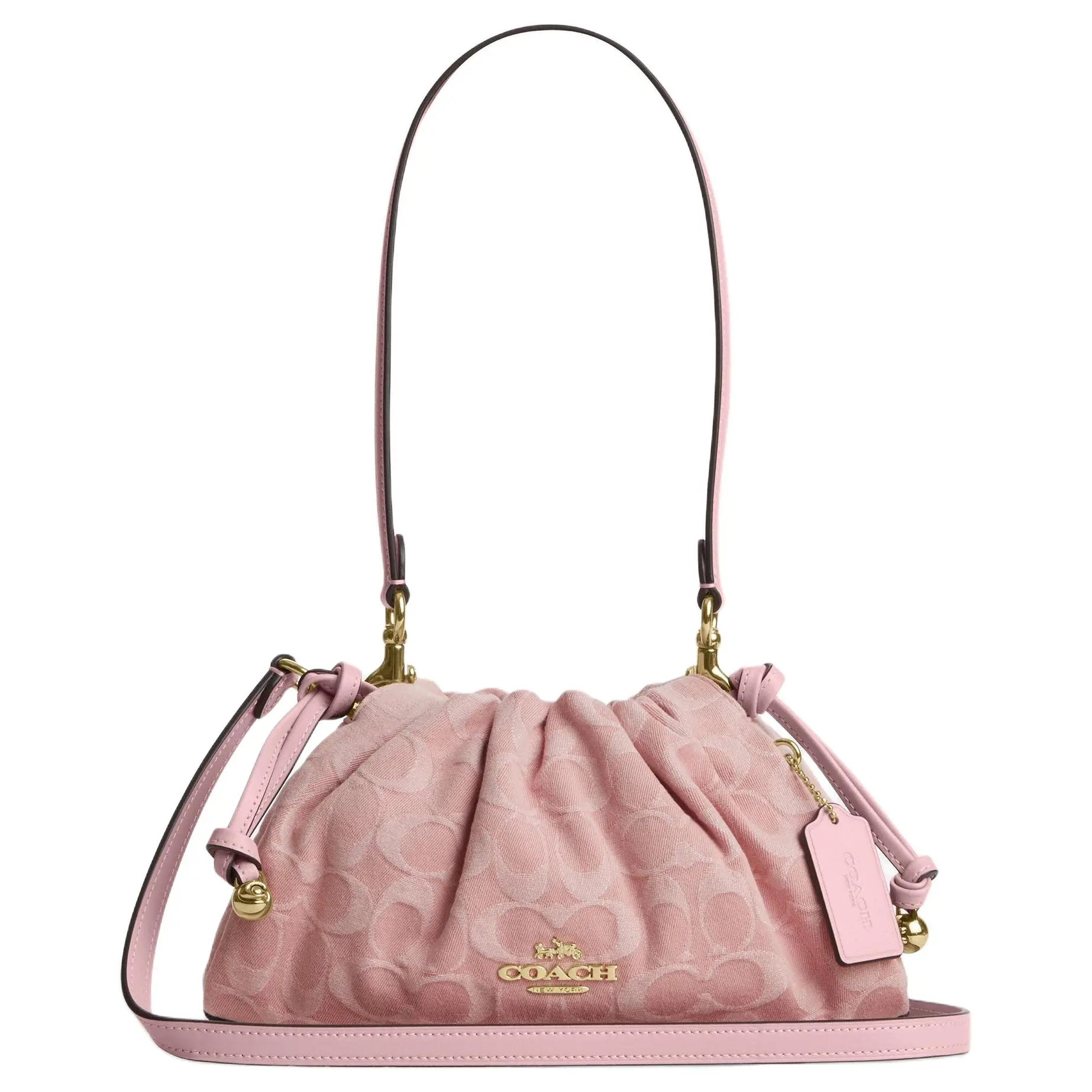 COACH Faye 26 Crossbody Bag for Women, Monogram Canvas Style, Magnetic Drawstring Closure, Light Pink