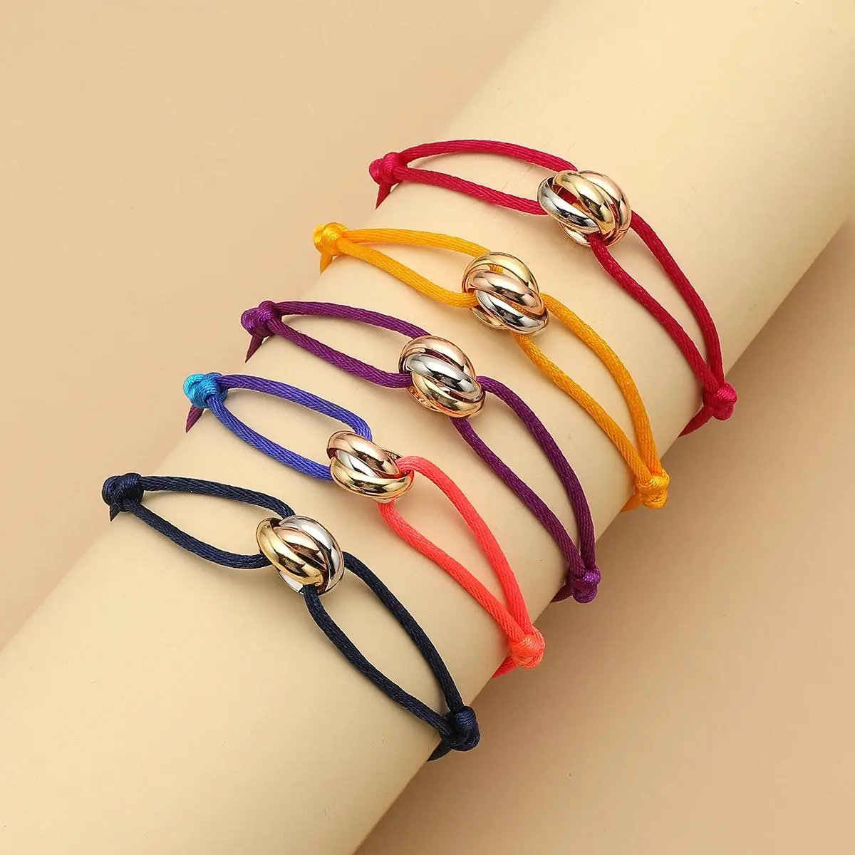 Simple Fashion Unisex Bracelet 3 Metal Round Circle Accessory Adjustable Men's Rope Bracelet for Women Jewelry Gifts