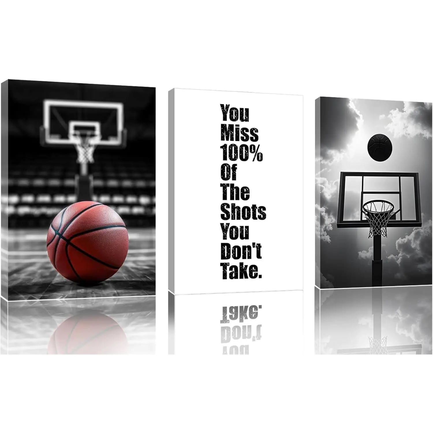 Set of 3 Black and White Basketball Canvas Wall Art| Motivational Sports Prints| Framed Inspirational Decor for Boys Teen Room 12x18in