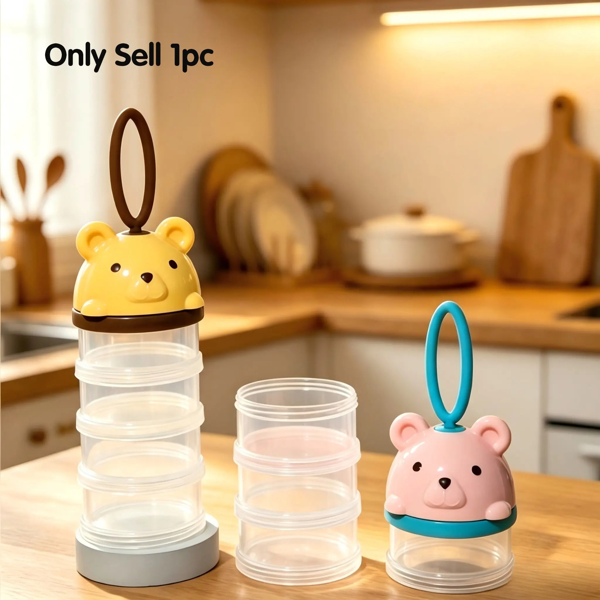 Cute Bear Shape Formula Dispenser, 3&4-Layer Baby Milk Powder Storage Box, Portable Travel Single Serving Powder Container