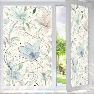 2D Flat Static Cling Floral Pattern Window Film Ornament For Living Room And Bedroom Removable