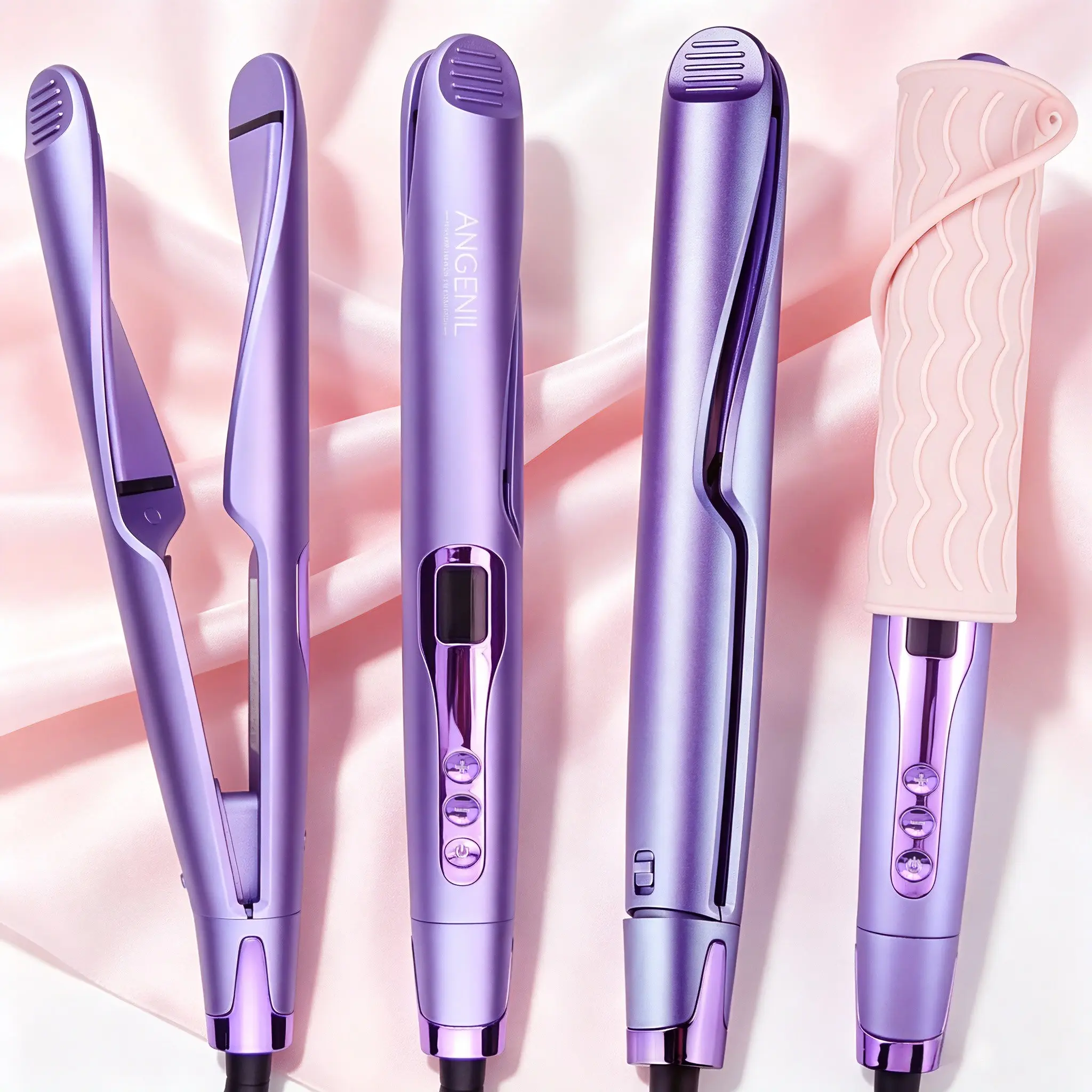 [US] ANGENIL blue twisted panel hair straightener, two-in-one straightening and curling hair straightener, universal dual voltage, fast heating, LCD display, equipped with silicone gasket and storage bag, suitable for holiday gifts and party travel