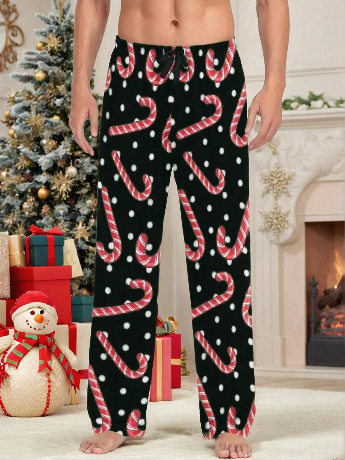 Men's Fashion Christmas Print Sleepwear Pants, Polyester Blend Comfortable Breathable, Suitable for Autumn Summer Spring Seasons