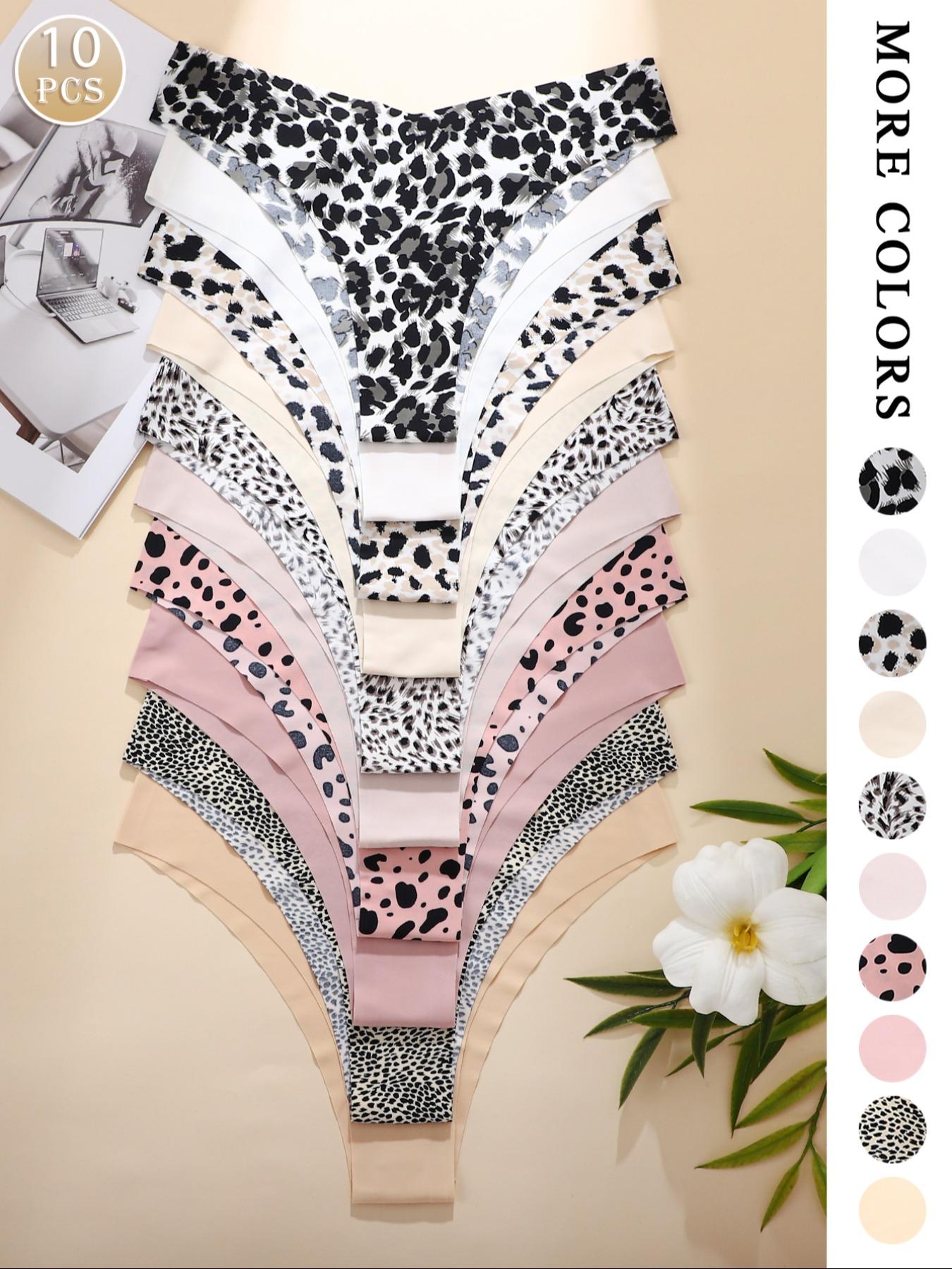 Women's Floral Heart Leopard Print Underwear Set, 3/4/6/7/8/10/12 Pieces, Casual Fitted Design, All Seasons Comfortable Panties