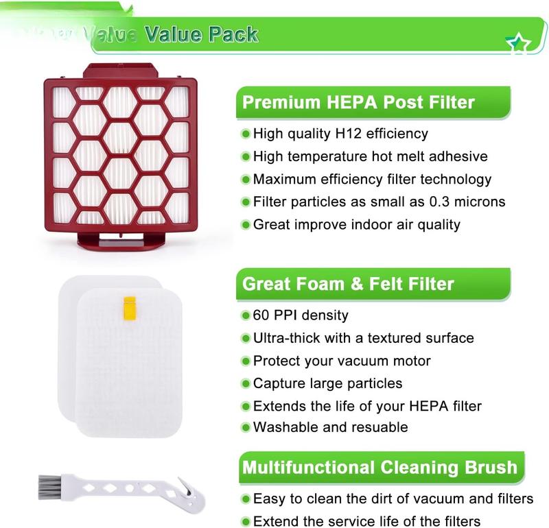 Filter Replacement for Shark Navigator Pet Pro Plus NV150 NV151 NV251 ZU51 ZU62NP Rotator ZU102 NV255 Zero-M ZU60 ZU62 Upright Vacuum, Part # 1238FT60 & 1239FT60, 2 HEPA + 6  &Felt Filters