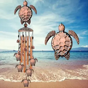 Metal Sea Turtle Wind Chimes for Outside, Large Rustic Vintage Wind Chime with Multiple Turtles & Metal Bells, Outdoor Decor Gift