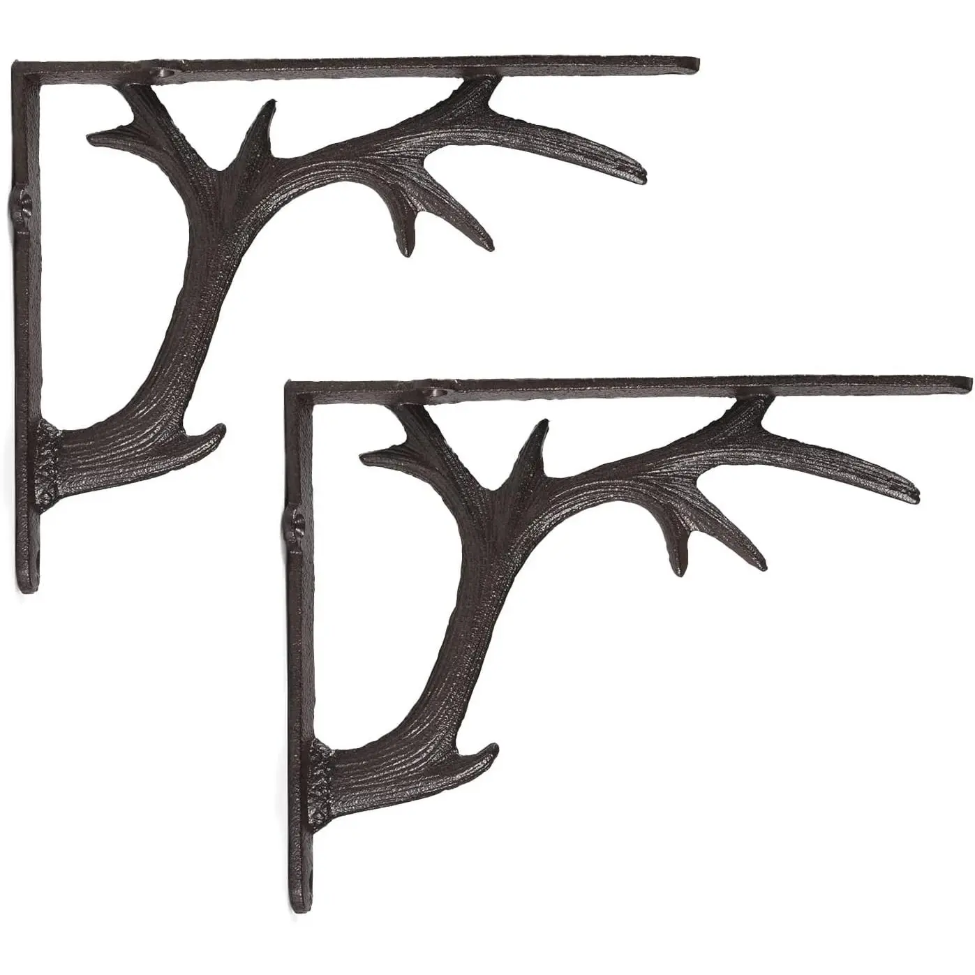 2 count Cast Iron  Antler Wall Shelf Brackets, 6.2in (H), Brown | Thick Heavy Duty, Mailbox Bracket, Rustic Tree Branch Wall Mount Support Brackets, Antique   Decor