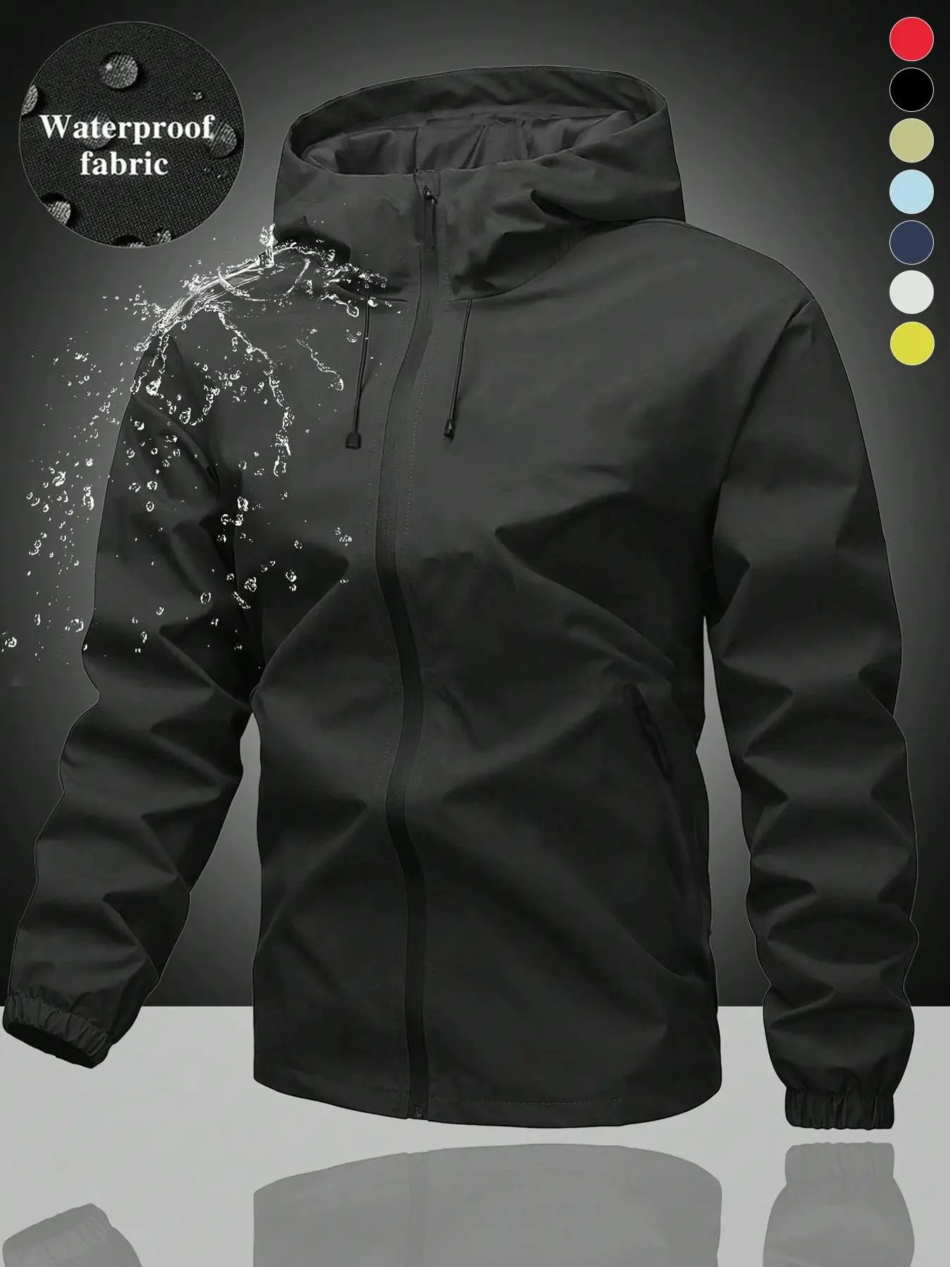 Unisex Waterproof Windproof Hooded Jacket, Outdoor waterproofing for the rainy season,Drawstring Zipper Design, Long Sleeve Pocket Outerwear, Ideal for Outdoor Activities, All Seasons Men's Clothing