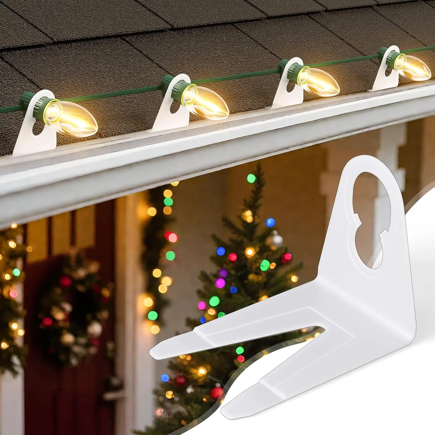 All-in-One Christmas Light Clips, Universal Gutter Hooks & Shingle Clips for C7, C9 and Mini Lights, 200 Pack