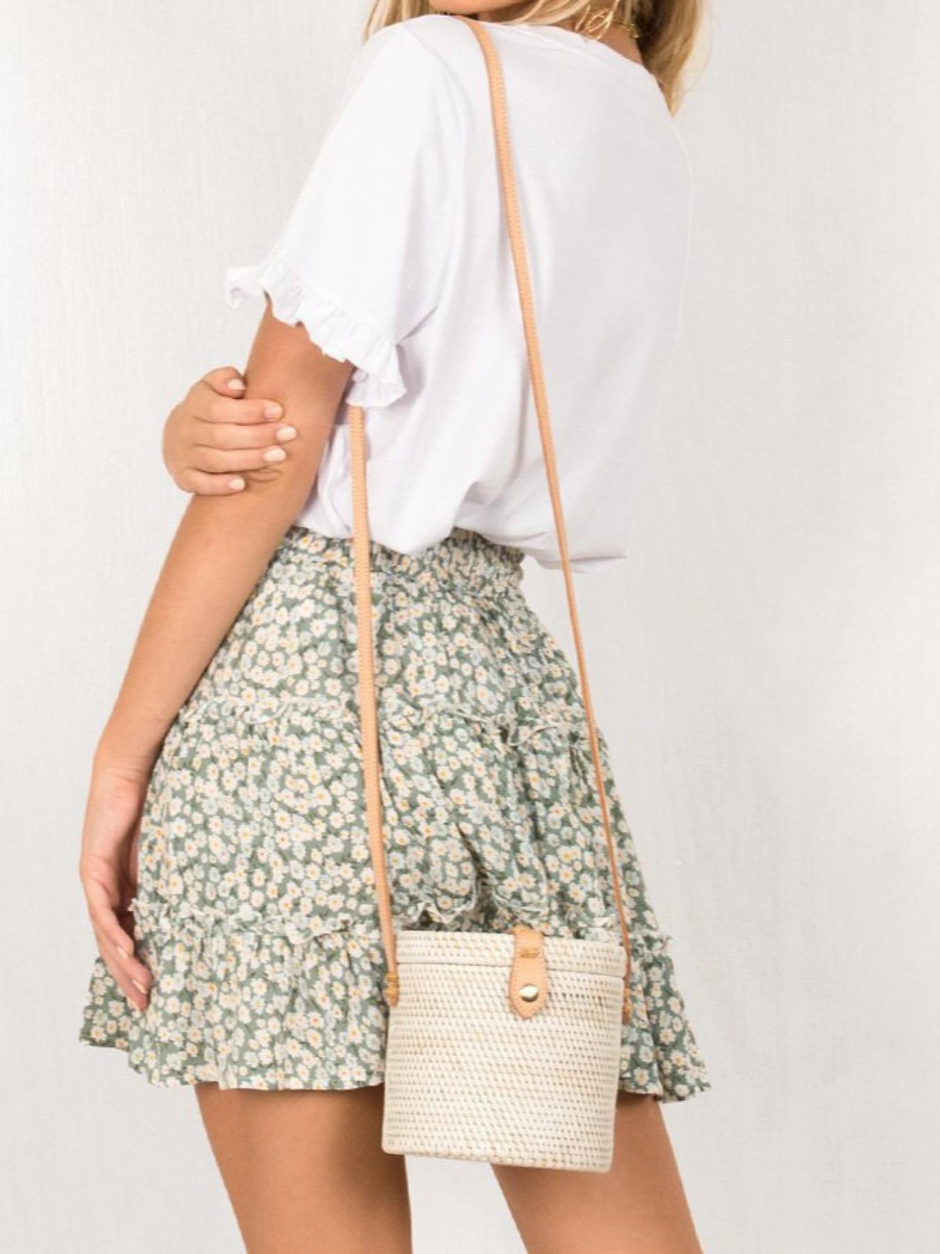 Women's Ditsy Floral Print Tie Waist A Line Skirt, Casual Fashion Short Skirt for Daily Holiday Vacation Wear, Ladies Bottoms for Summer