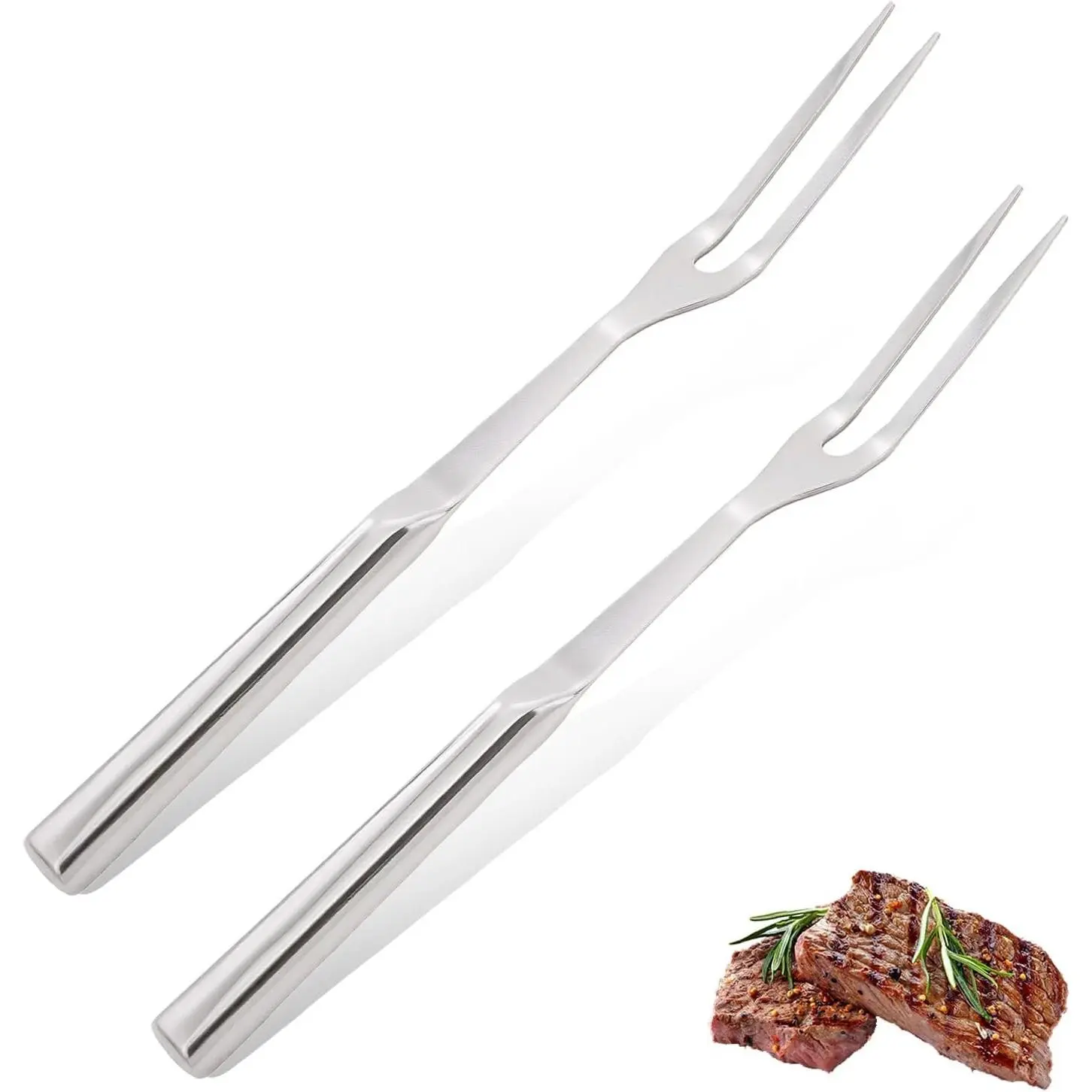 2-Piece 2-Pronged Granny Forks, Anti-Rust Heat-Resistant Kitchen Utensils with Long Handle for Grill Cooking and Serving, Two-Pronged