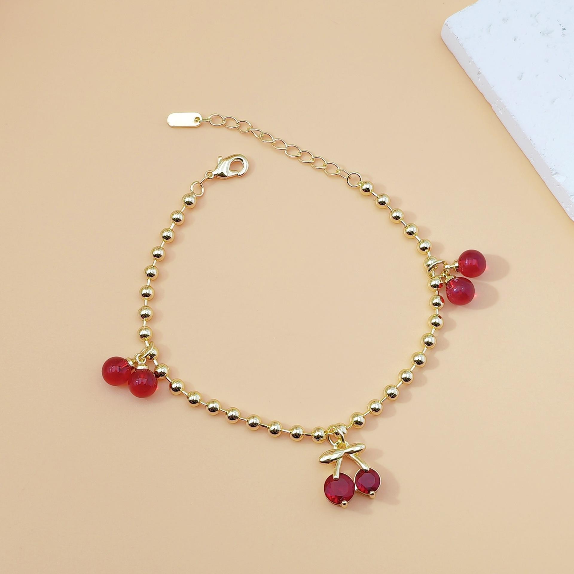 Trendy INS Style Cherry Charm Anklet & Bracelet for Women, Summer Beach Inspired Red Beaded Design, Cute Boho Aesthetic Jewelry, Lightweight & Versatile for Beach, Vacation & Daily Outfits