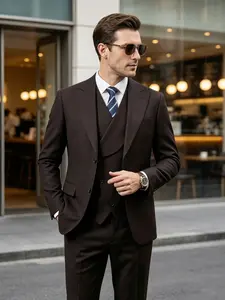Men's Three-Piece Slim Fit Suit, Single Button Blazer, Vest, Dress Pants, Business Office, Wedding Formal Occasions, Classic