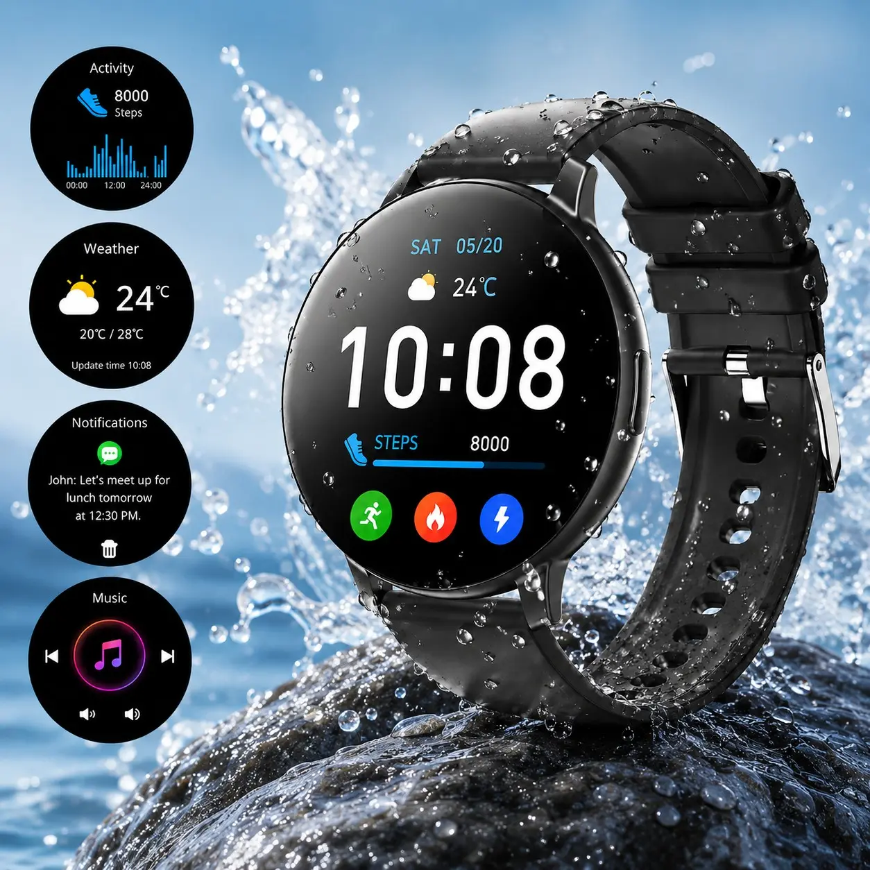 Smart Watch Answer/make Calls, 1.46'' HD Round Display, Digital Smartwatch, Waterproof Outdoor Sports Watch, Fitness Tracker, Android iOS Compatible