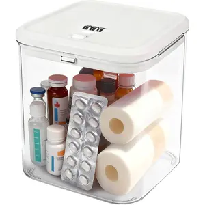 Small Lock Box for Safe Medication, Clear Lock Box with Combination Code, Locked Medicine for Pills First Aid, Lockable storage box for Snack/Fridge/Food/Phone medicine Organizer 5.5x5.5x5.6in