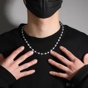 Hip-hop diamond-studded cone necklace for men, versatile high-end feel, silver copper material, trendy and personalised hip-hop accessory, creative personalised design, European and American fashion accessory