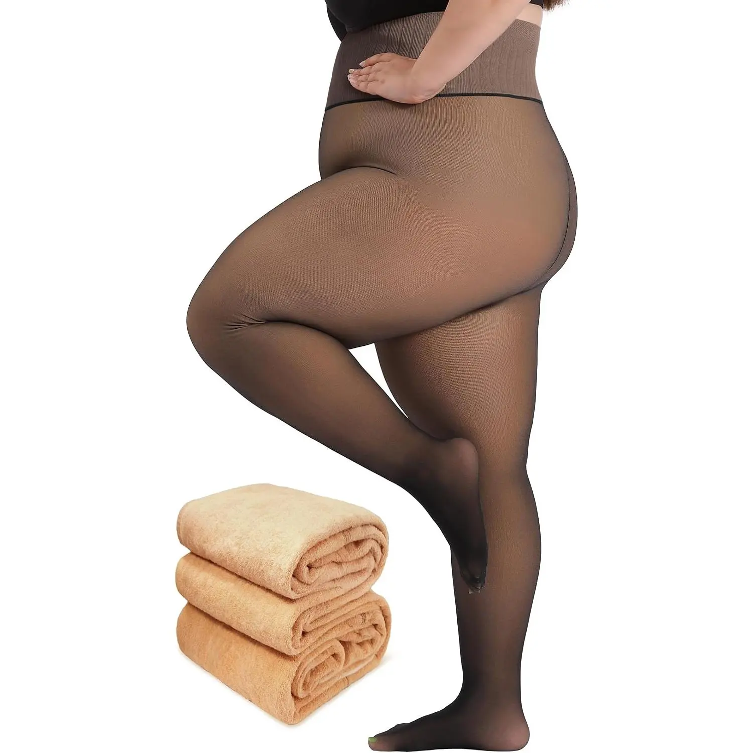 Plus Size Fleece Lined Tights Women, Control Top Thermal Tights for Women,  Translucent Winter Warm Tights