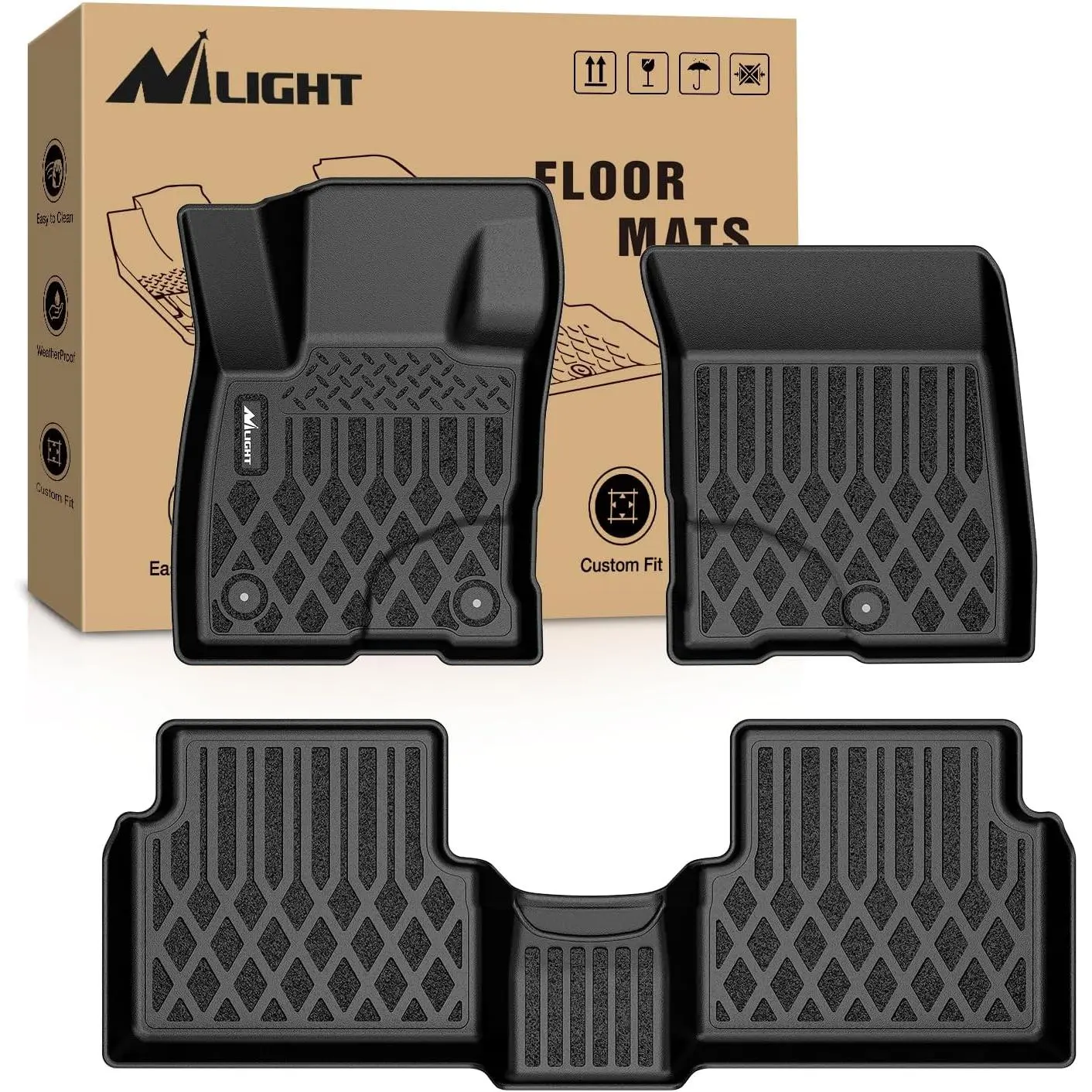 Nilight TPE Custom Fit Molded Floor Mats - Heavy Duty, Waterproof All-Weather Liners for 2022-2026 Ford Maverick Gasoline Models, CNC-Cut, Easy to Clean, Made-to-Order, Includes Clips, Lifetime Service