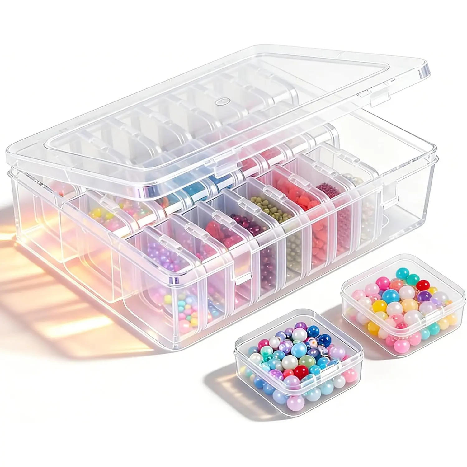 1Box 30Pcs Hinged‑Lid Clear Plastic Storage Boxes, Dust‑Proof Small Rectangular Portable Organizer Case, Sturdy Container for Jewelry, Diamond‑Painting Beads, DIY Craft Supplies, Tiny Screws, Hardware Parts and Small Trinkets,For Christmas