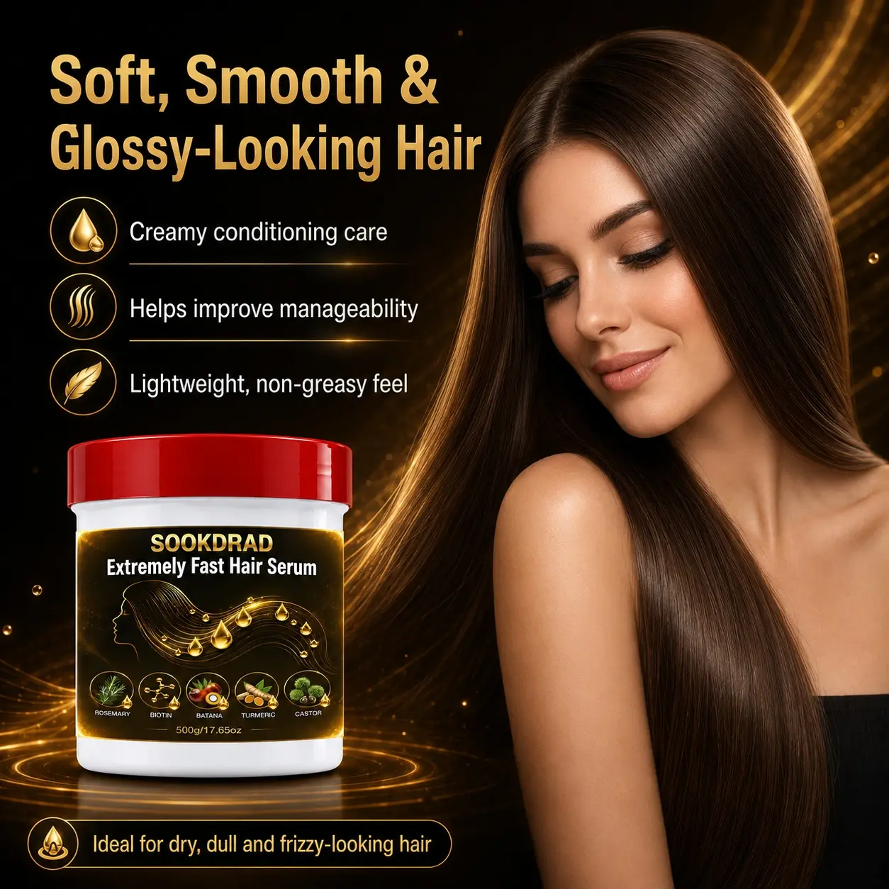 Extremely Fast Hair Serum, Infused With Rosemary, Biotin, Batana, Turmeric, Castor, Nourish Hair, Strengthen Hair Strands, 500g/17.65oz