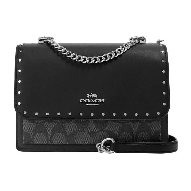COACH Klare 22 Small Crossbody Bag for Women – Metallic Chain, Coated Canvas and Leather, Grey Monogram with Black