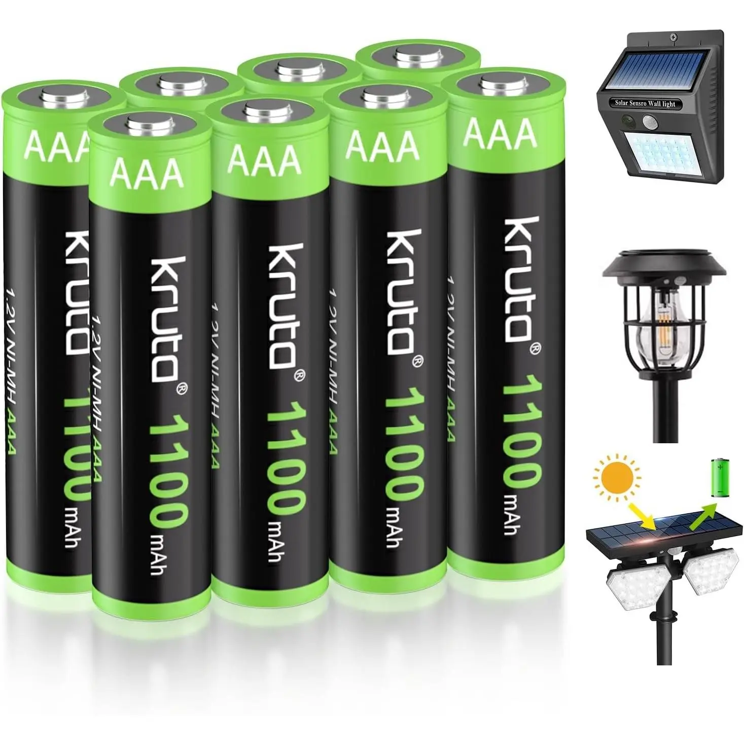 Solar Lights Batteries AAA 1100mah High Capacity 1.2V Ni-MH Rechargeable AAA Solar Battery for Outdoor Solar Lights, Battery String Lights, TV Remotes, Wireless Mouses (AAA1100 Pack 8)