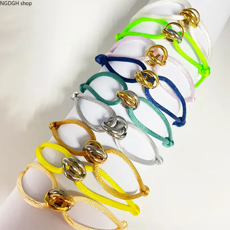 MultiColorKnotStringBraceletWithLinkedMetalCharm,AdjustableSlidingKnotWristCuff,SimpleDaintyFriendshipBraceletForDailyWear&HolidayGift