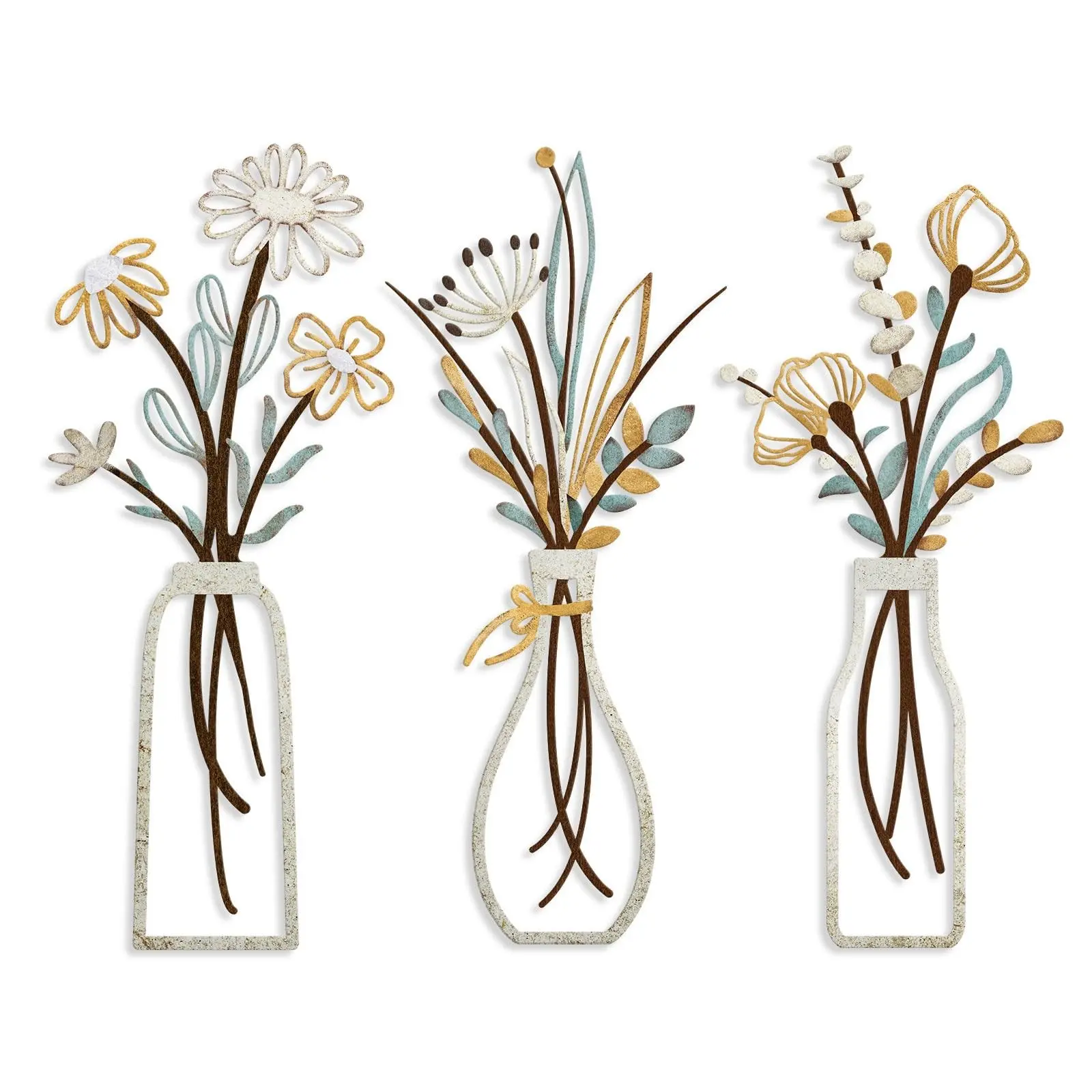 3 Pieces Metal Flowers Wall Art- Rustic Farmhouse Decor Minimalist Decor for Living Room Bathroom Bedroom Dining Room, Housewarming Gifts Christmas Decoration, Above Bed Wall Decor