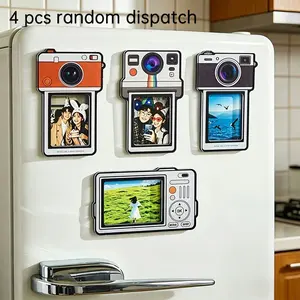 4pcs Magnetic Photo Frames, Vintage Camera Design, DIY Photo Replacement, Suitable for Metal Surfaces, Perfect Gift for Photography Lovers