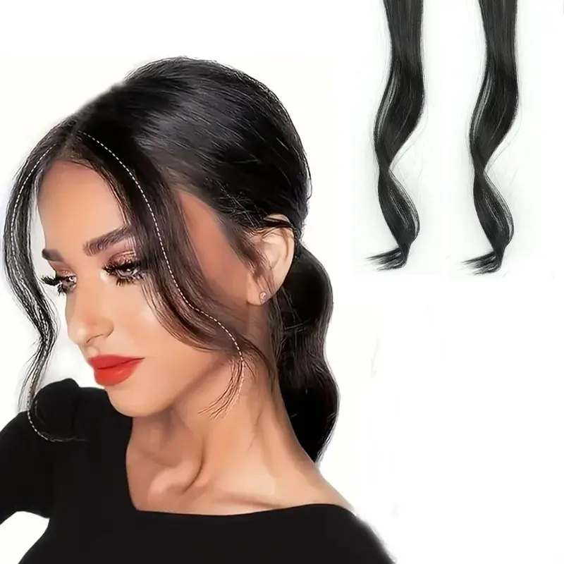 Women's Curled Wave Synthetic Side Bangs Wig, Long Hair Extension for Daily Wear, Natural Look, DIY Styling Accessories, Synthetic Curly Hair, Synthetic Wavy Hair, Synthetic Hair Wigs, Face Framing Bangs, Synthetic Extensions, Wave With Bangs