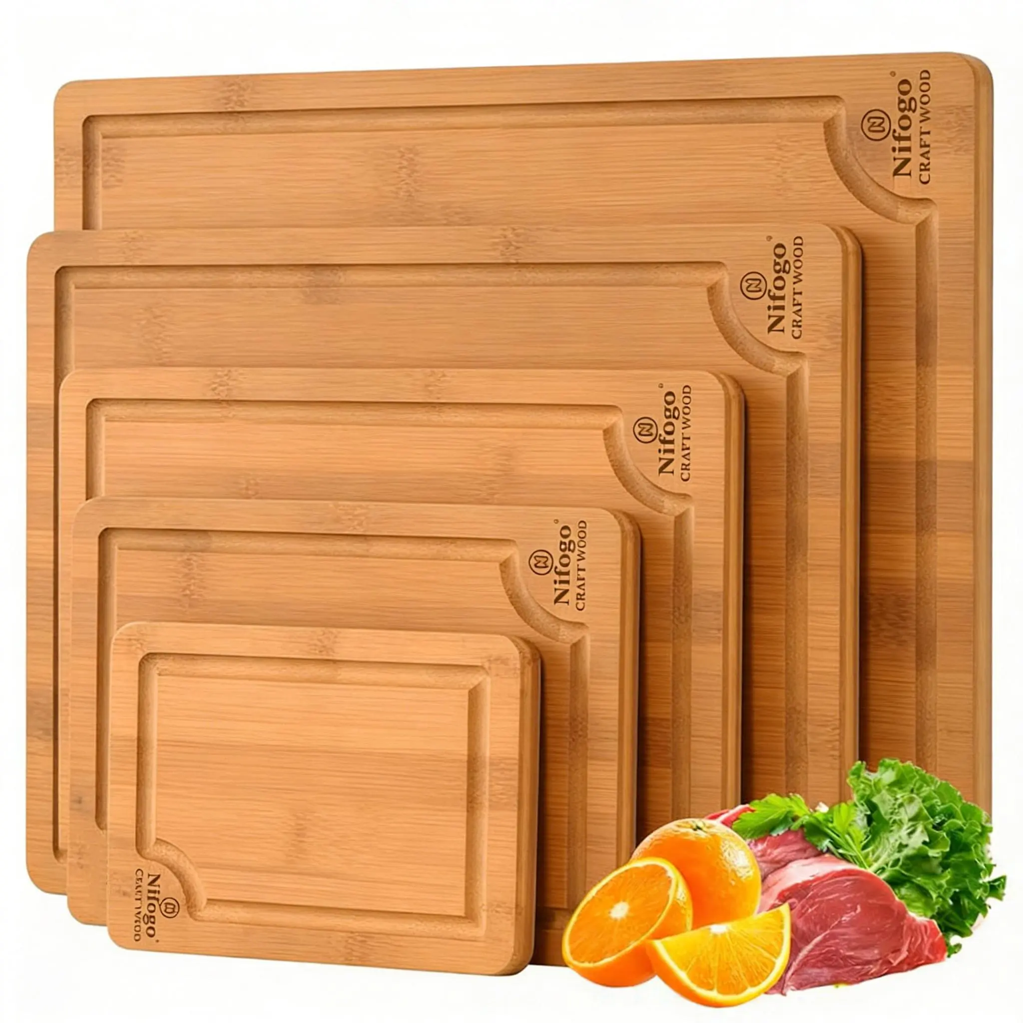 Thickened Bamboo Chopping Board 3 5 Pack Nifogo Household Kitchen Cutting Plate Juice Collecting Groove Double Face Design Anti Slip Solid Durable Food Cutting Tool For Daily Cooking