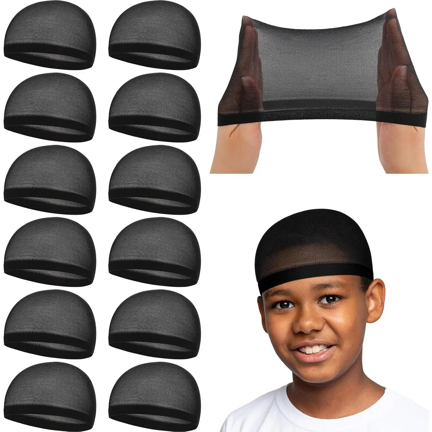 12 Pcs Kids Stretchy Stocking Wave Caps & Skull Caps for Boys Toddlers Baby - Beanie Wig Hats Stocking Hats(Gift)