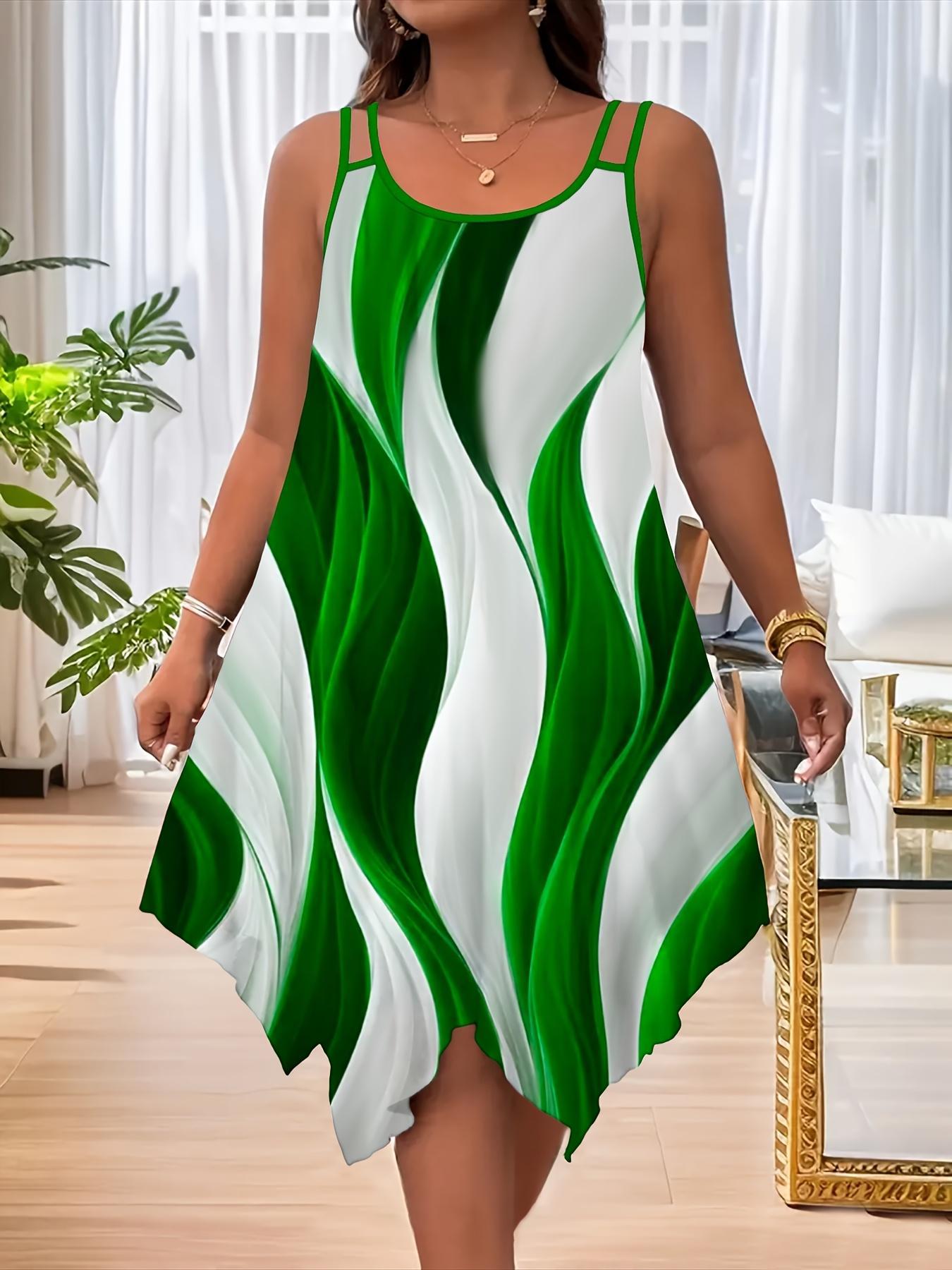 Plus Size All Over Print Asymmetrical Hem Cami Dress, Casual Sleeveless Double Spaghetti Strap Dress for Summer, Boho Fashion Sundress for Daily Wear, Womenswear Plus Size All Over Print Asymmetrical Hem Cami Dress, Casual Sleeveless Double Spaghetti Strap Dress for Summer, Boho Fashion Sundress for Daily Wear, Womenswear