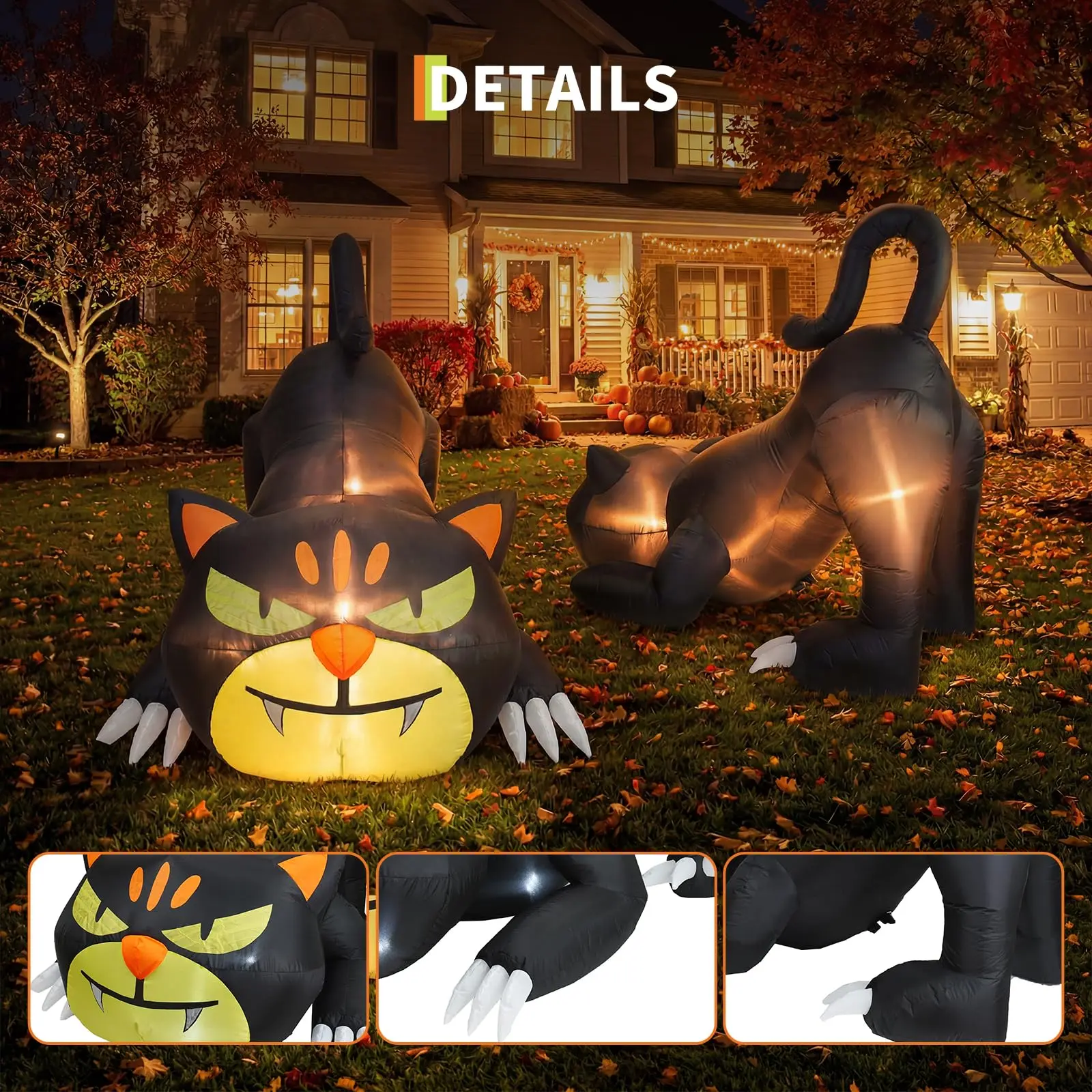 Garvee Halloween Inflatable Cat Decoration with 9 LED Bulbs, Animated Outdoor Blow-Up Cat with Air Blower, Stakes and Ropes for Lawn, Porch, Patio, Garden, Party and Haunted House Decor
