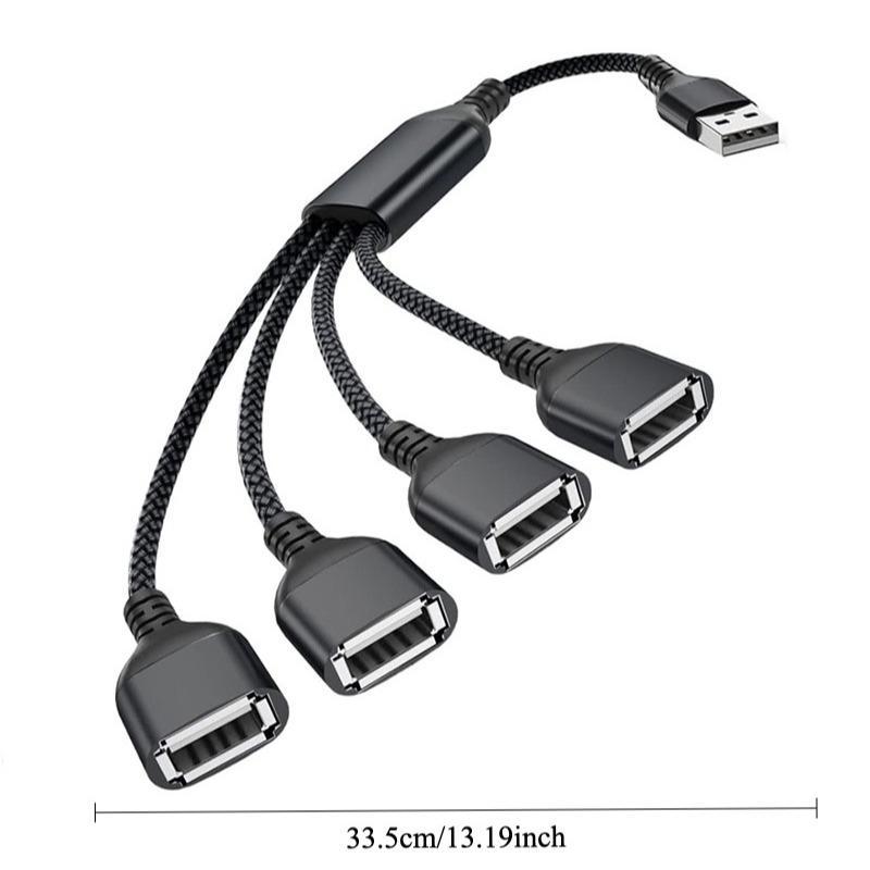 1 in 4 Out USB Splitter, USB A Male To Four Female Extension Cord Adapter, 4 Port Multi Multiport Extender HUB, Double Dual Data Power Charger Splitter