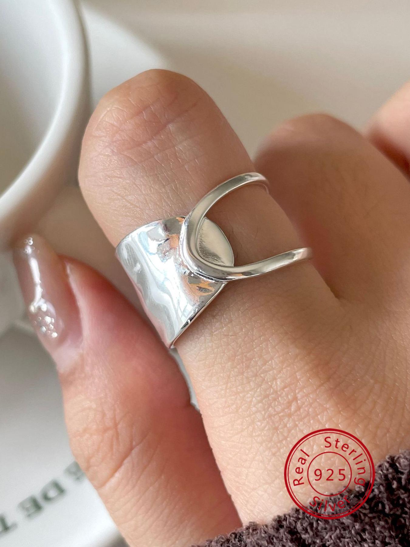 S925 Sterling Silver Simple Fashion Irregular Shaped Hollow Open Adjustable Ring, Fashion Jewelry for Party, Daily Clothing Decor, Trendy Exquisite Jewelry for Birthday Gift, Elegant Fashion Rings, Statement Ring