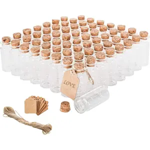 64PCS 10ml Cork Stopper Glass Bottles Mini Glass Jars Vials Storage Container for DIY Decoration Art Crafts Wedding Party Favors Supplies