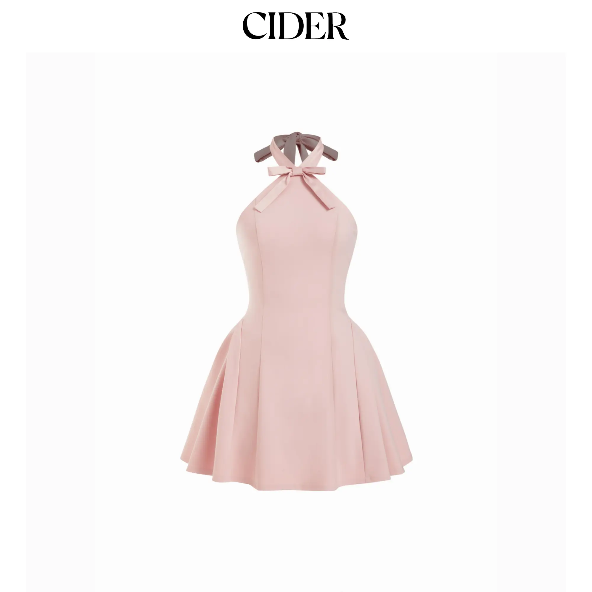 Cider Halter Neck Bowknot Pleated Flared Mini Dress SohoChic