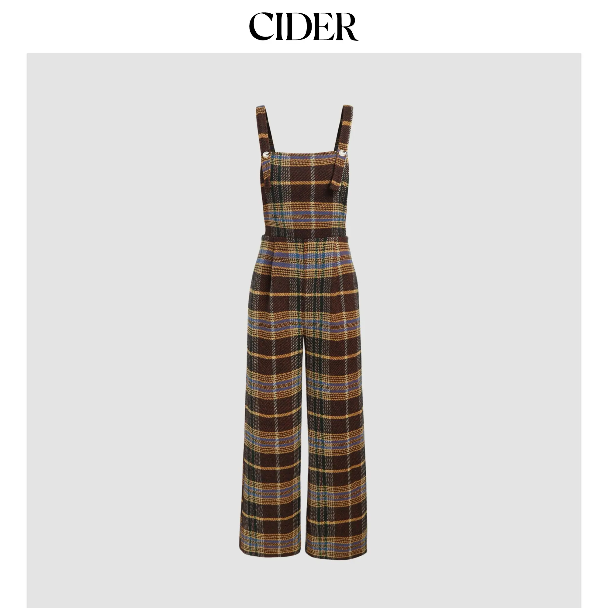 Cider Tweed Plaid Button Up Wide Leg Jumpsuit