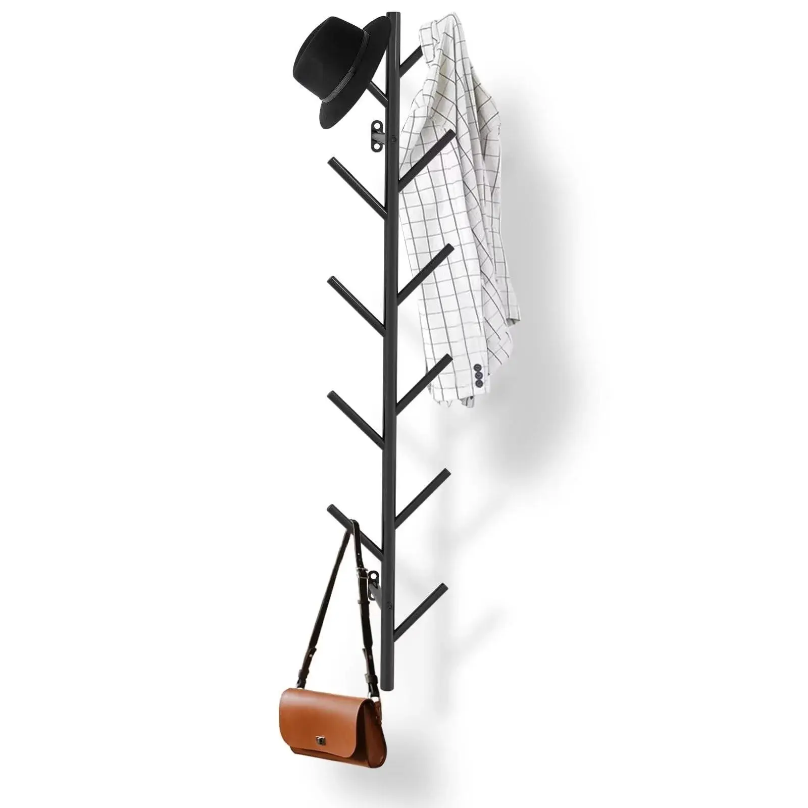 Wall-Mount Vertical Coat Rack - Modern Floating Metal Hook Organizer for Clothes, Scarves, Bags, Caps - Ideal for Living Room, Entryway