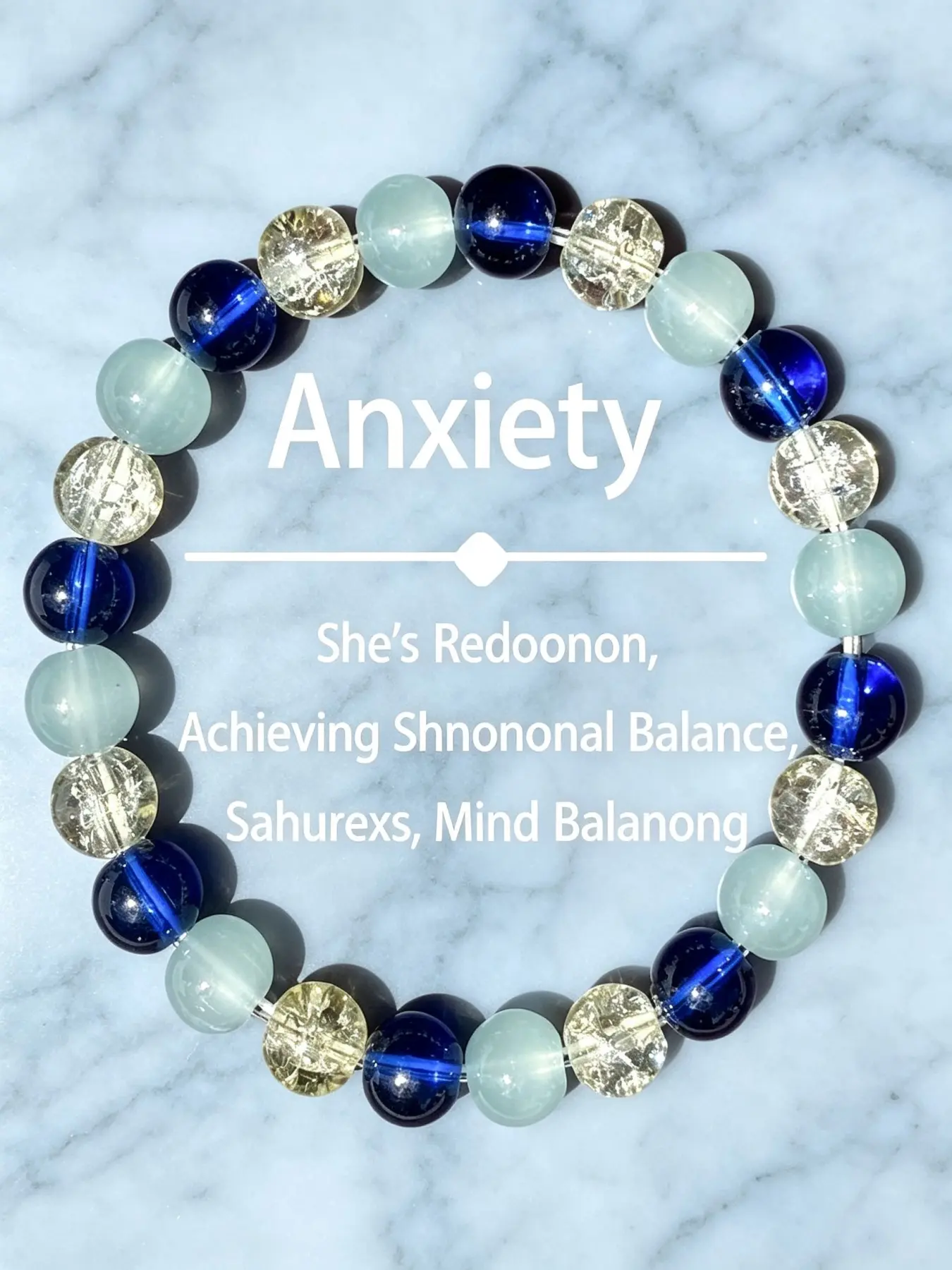 Anxiety Three-Shade Blue Clear Crackle Bead Elastic Calming Bracelet, Matches Daily Casual Outfits & Meditation Routines, Gentle Wellness Gift for Stress Relief, Emotional Stability & Mindful Inner Calm